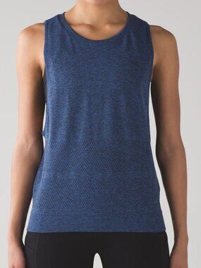 Lululemon Breeze By Muscle Tank Size 6 Cerulean Blue Navy Mesh Running